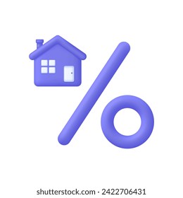 3D House and percent. Home with mortgage and paying credit to bank concept. Invest money in real estate property. House loan, rent and mortgage concept. Trendy and modern vector in 3d