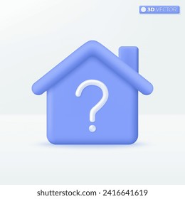 3d House and Question Mark symbols icon. Smart Home, Real estate, loan, mortgage, back concept. 3D vector isolated illustration design. 3D vector isolated illustration, Cartoon pastel Minimal style.