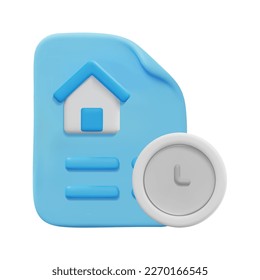 3d house real estate contract icon vector. Isolated on white background. 3d rental property and real estate concept. Cartoon minimal style. 3d lease contract icon vector render illustration.