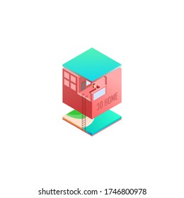 Casa 3D con piscina isométrica