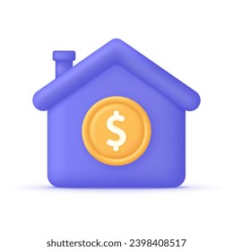 3D House symbol with dollar icon. Real estate, home and mortgage concept. Smart home. Real estate value. Trendy and modern vector in 3d style