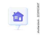3D House symbol on Speech Bubble. Real estate, home and mortgage concept. Smart home. Can be used for many purposes. Trendy and modern vector in 3d style.