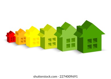 3d houses energy efficlency. Electricity consumption concept. Power save concept. Vector illustration.