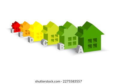 3d houses energy efficlency. Electricity consumption concept. Power save concept. Vector illustration.