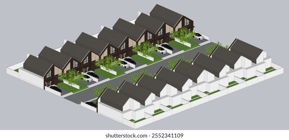 3D housing design with the same house shape