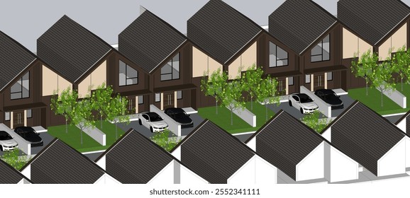 3D housing design with the same house shape