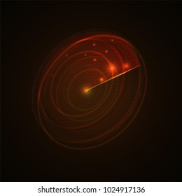 3d hud radar scanning the space . Military searching system blip . Navy radar with targets on screen . Technology background . Vector illustration .