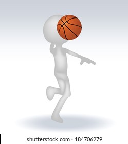 3d human basketball player with ball on white background