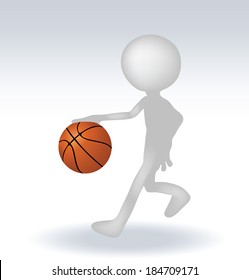 3d human basketball player with ball on white background