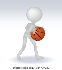 3d human basketball player with ball on white background