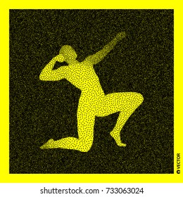 3D Human Body Model. Black and yellow grainy design. Stippled vector illustration.