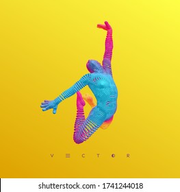 3D human body model. Gymnast jumping. Gymnastics activities for icon health and fitness community. Vector illustration.