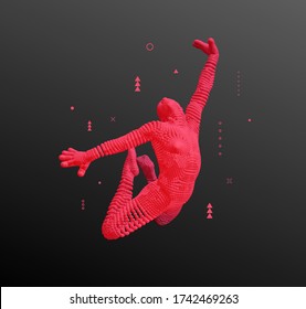 3D human body model. Gymnast jumping. Gymnastics activities for icon health and fitness community. Vector illustration.