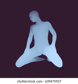 Modelo De Cuerpo Humano 3D. Hombre arrodillado. Ilustración vectorial. 