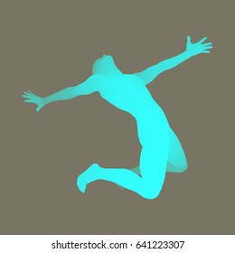 3D Human Body Model. Man kneeling. Vector Illustration. 