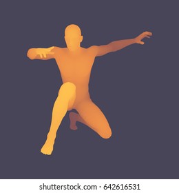 3D Human Body Model. Man kneeling. Vector Illustration. 