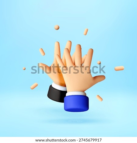 3D Human cartoon hands giving high five with confetti on blue background. Business partnership meeting or friendship concept for success illustration. Vector illustration