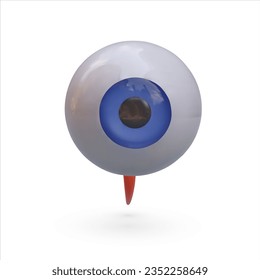 ojo humano 3D, vista frontal, cierre. Órgano de visión con iris azul. Observación, supervisión, seguimiento. Examen ocular, tratamiento. Ilustración vectorial aislada