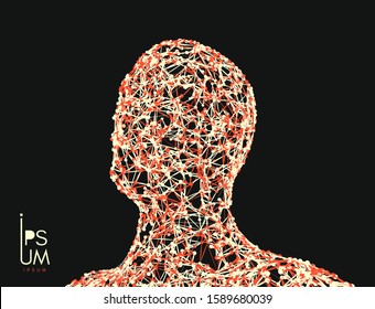 3d cara humana creada en forma de cuadrícula. Concepto de inteligencia artificial. Fondo de tecnología digital. Ilustración vectorial.