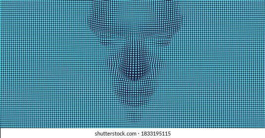 3D human face extruded from dotted pattern. Technology and robotics concept. Anonymous social masking. Cyber crime and security vector illustration.