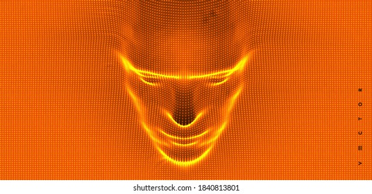 3D human face extruded from dotted pattern. Technology and robotics concept. Anonymous social masking. Cyber crime and security vector illustration.