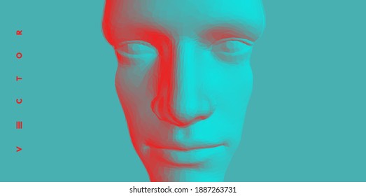 3D human face. Technology and robotics concept. Anonymous social masking. Cyber crime and security vector illustration.