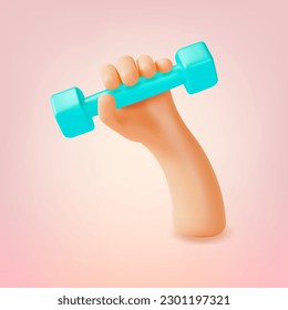 3d Human Hand Holding Dumbbell Cartoon Style Gym or Home Training Concept. Vector illustration of Workout