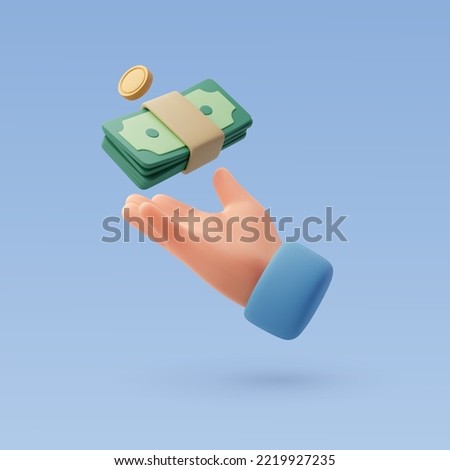 3d human hand receive coin and notes money, earnings income and finance concept. Eps 10 Vector.
