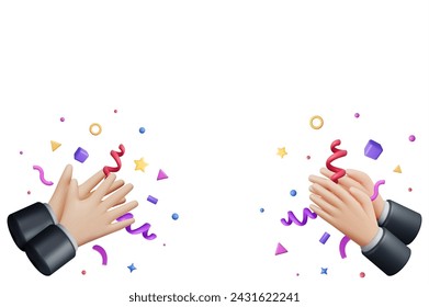 3D Human Hands Clapping Isolated on White. Render Cartoon Applaud Hands Banner. Rubbing or Clapping Gesture Icon. Gesturing, Congratulation, Appreciation or Excitement. Vector Illustration