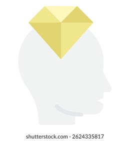A 3D human head with a diamond-shaped brain, symbolizing intelligence and creativity, suitable for educational or innovation content.
