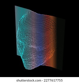 3D menschlicher Kopf aus einem polygonalen Netz. Konzept von Gesichtserkennungssystemen und biometrischen Daten.