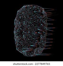 3D human head made of a polygonal mesh. Concept of a facial recognition systems and biometrics.