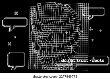 Cabeza 3D humana hecha de malla poligonal. Concepto de sistemas de reconocimiento facial y biometría.