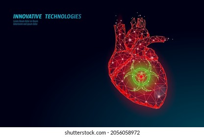 3D human heart attack disorder. Medical depression anxiety cardiac pain emergency low poly drug treatment. Abstract poster vector illustration
