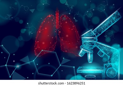 3D human lungs medicine microscopic research concept. Respiratory virus infection cancep danger analysis. Pill capsule drug therapy tuberculosis hospital poster template vector illustration