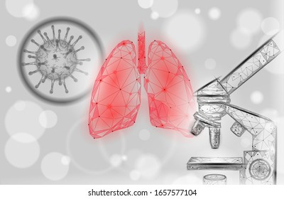 Concepto de investigación microscópica en medicina para pulmones humanos 3D. Análisis del peligro de cáncer de la infección por virus respiratorio. Ilustración vectorial de la plantilla de carteles del hospital de la tuberculosis