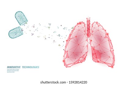 3D Human Lungs Medicine Treatment Concept. Respiratory Virus Infection Cancep Danger. Pill Capsule Drug Therapy Tuberculosis Hospital Poster Template Vector Illustration