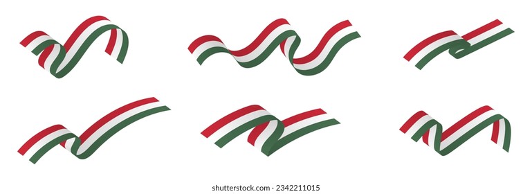 3d Hungary Flag Ribbons. Long Hungarian flags, Hungary tri-color flag. Hungarian Flag ribbons isolated on white background. Editable Vector Illustration. EPS 10.