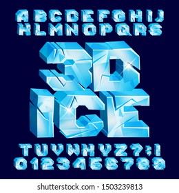 3D Ice Alphabet Font. Frozen Letters And Numbers. Stock Vector Typeface For Your Typography Design.