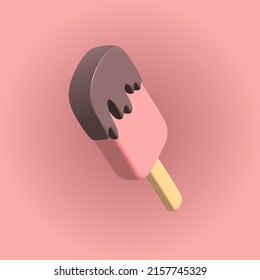 helado 3d con icono de chocolate aislado en un fondo rosado. Ilustración vectorial de forma 3d.