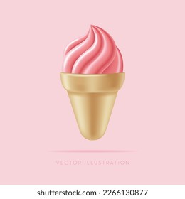 3D ice cream cones. Vector Illustration in cartoon minimal 3D style