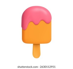 3d ice cream on a stick icon. Design elements. Summer holiday, Time to travel concept. 3d rendering. Vector illustration
