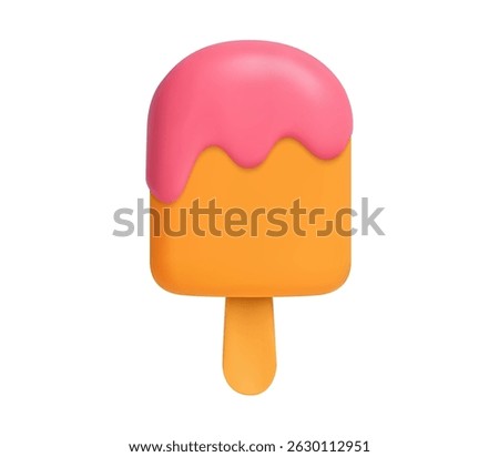 3d ice cream on a stick icon. Design elements. Summer holiday, Time to travel concept. 3d rendering. Vector illustration