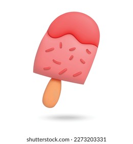 3D ice cream on white background. Plasticine cartoon style icon. Vector illustration design. 