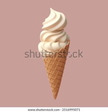 3D ice cream in a waffle cone. Three scoops of ice cream served in a waffle cup. Sweet frozen dessert 3D model. Isolated vector illustration. icon design for ice cream advertising