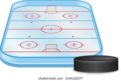 3D Ice Hockey Pitch and Ice Hockey Puck