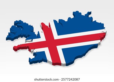 3D  Iceland map with flag. Three dimensional map of Iceland with shadow. Flag of Iceland on white background for your design, app, UI.  Stock vector. EPS10.