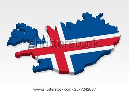 3D  Iceland map with flag. Three dimensional map of Iceland with shadow. Flag of Iceland on white background for your design, app, UI.  Stock vector. EPS10.