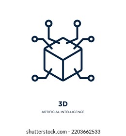 3d icon from artificial intelligence collection. Thin linear 3d, technology, communication outline icon isolated on white background. Line vector 3d sign, symbol for web and mobile