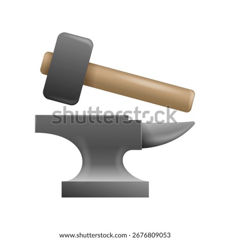 3D icon - An artistic illustration of a hammer and anvil, essential tools in metalworking for artisans and blacksmiths